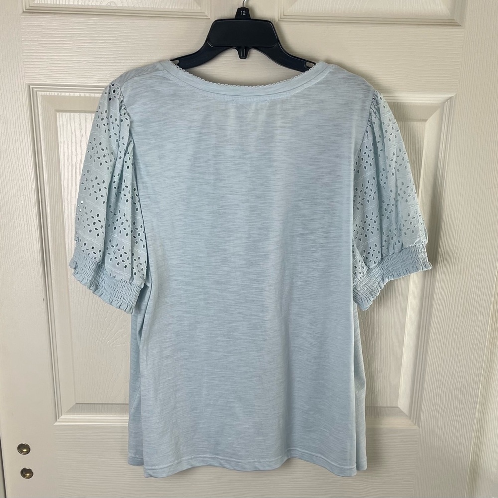 Cato Sky Blue Eyelet Sleeve Blouse - Picture 4 of 4
